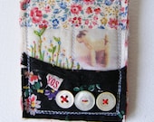 Handmade Textile Fiber collage Brooch ... sweet vintage Dog and hand embroidered flowers