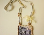 Unique one of a kind Fiber textile hand-stitched pendant necklace
