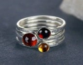 Stacking Silver Rings with Garnet & Citrine, Set of 5