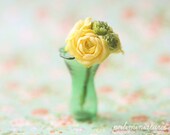 Dollhouse Miniature Flowers - Yellow English Roses and Green Mini Peonies 1/12 Dollhouse Scale