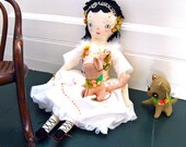 Linen art doll embroidered display Oshi doll