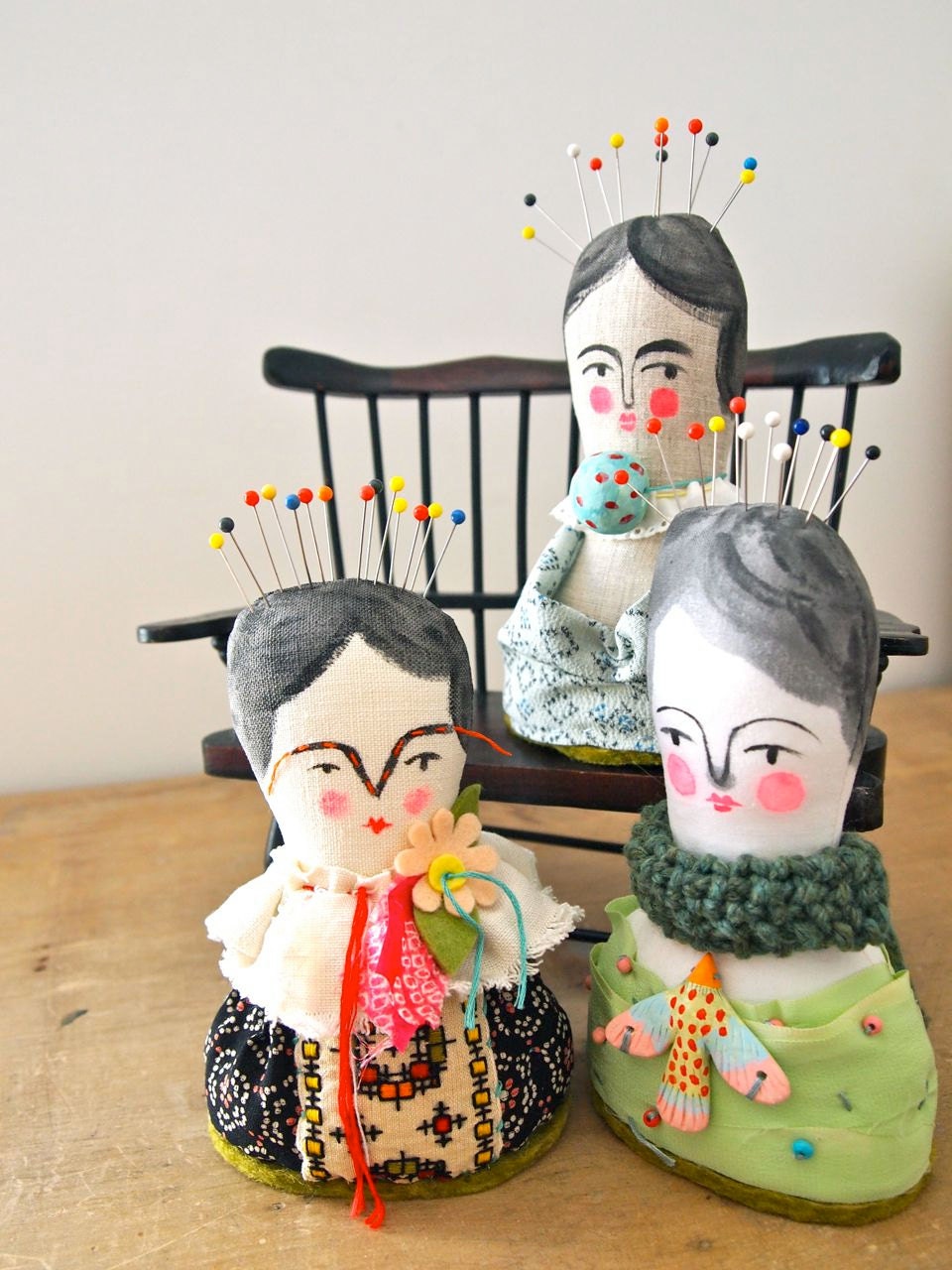 Soft sculpture display doll primitive folk pincushion head and shoulders bust