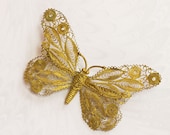 Art Deco Filigree Butterfly Brooch 1920s Goldtoned Metal