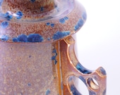 Ceramic Tea Mug with Lid Ergonomic Handle Orange Blue Crystalline Glaze Porcelain Mug