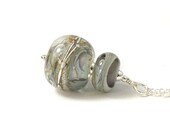Storm Grey Long Lampwork Glass and Sterling Silver Necklace - UK SRA