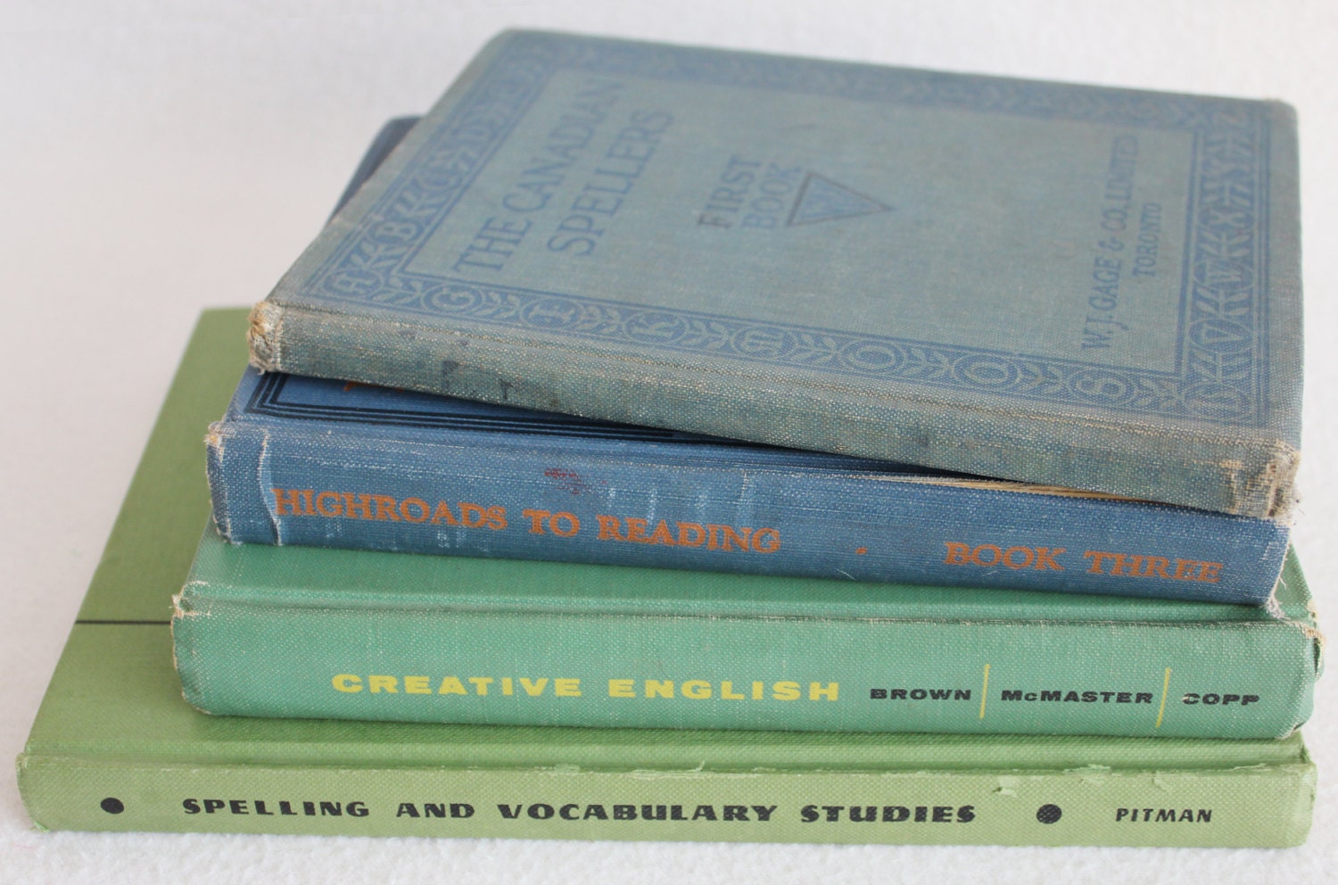 Choose your Rebound Journal // Blue and Green English Spelling and Language Studies Books // Recycled Book by PrairiePeasant