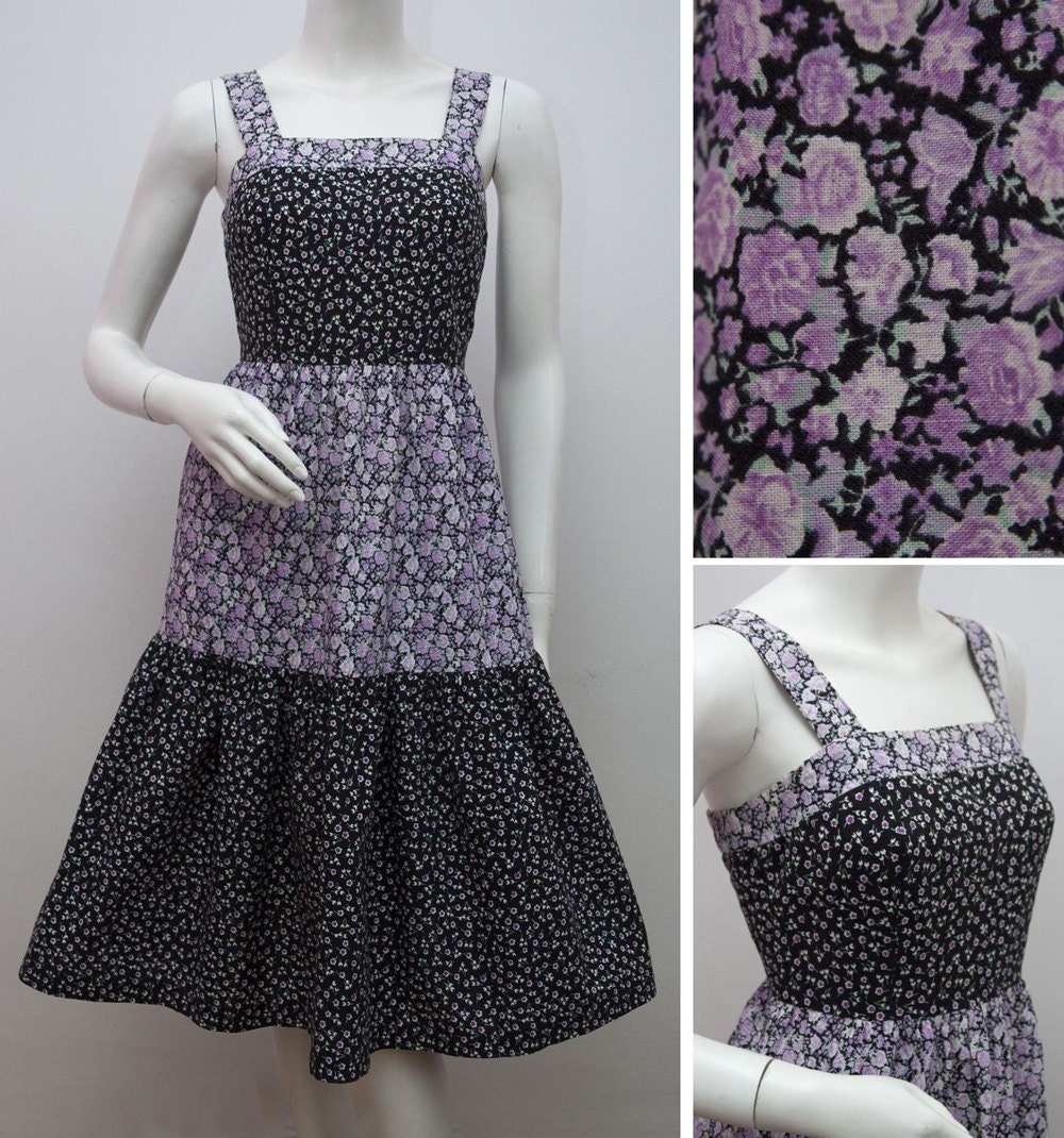 Vintage Dress 1970s Cotton Floral Summer Sun Dress by ST MICHAEL Size UK 10 Small