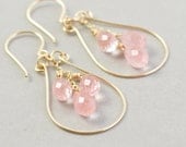 Cherry Quartz Earrings, Salmon Hoop Earrrings, Pink Earrings, Bridesmaid Earrings