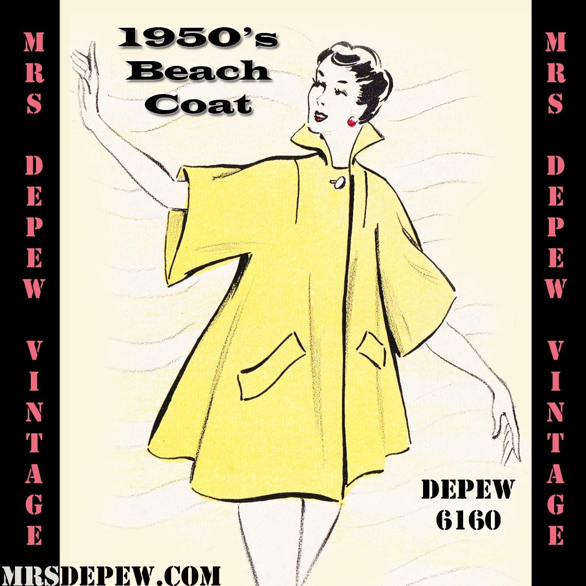 Vintage Sewing Pattern 1950's Beach Coat in Any Size Depew 6160 -INSTANT DOWNLOAD-