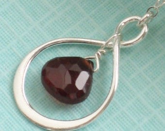 Infinity Loop & Red Garnet Necklace in Sterling Silver, Eternity Symbol, Red Gemstone, January Birthday, Bridesmaid gift, Infinity Necklace