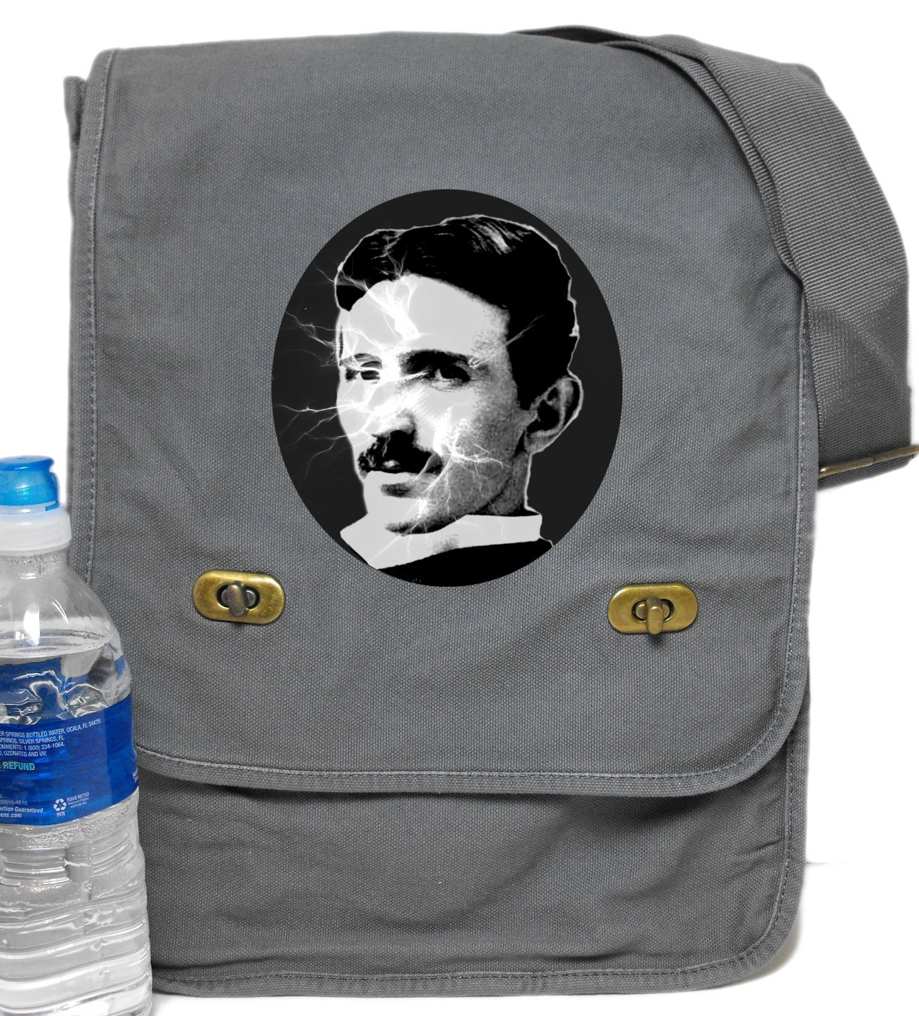 Nikola Tesla Print Messenger Bag - Field Style