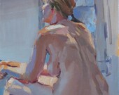 Figure painting nude woman portrait "Blue Evening Light" Original fine art by Oregon artist Sarah Sedwick 8 x 10in