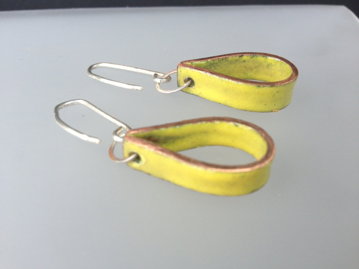 Sunshine Yellow Drop Enameled Earrings. Enameled Jewelry.