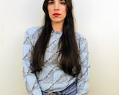 1980s Powder Blue and Grey Sweater Size S