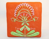 Fantasy Folk Flower Bloom N.6 Clay Tile relief by Tanya Besedina