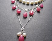 Long Boho Necklace - Pearls, Candy Jade, Sterling - Isabella