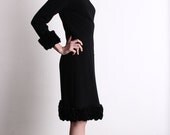 Vintage LBD . Black Ruffle Trim Dress . 1960s Cocktail Attire
