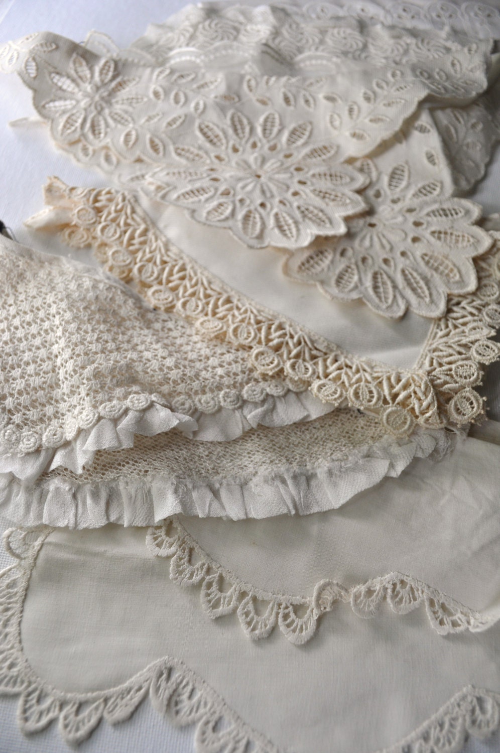 Lot Lace Cuffs and Collars Cotton Organdy Vintage Embroidered Whitework Crafts Sewing 1920s thru 1950s