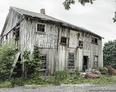 Big Old Barn, Abandoned buildings, Rustic Ruins, Fine Art Color Photography, White, Gray, Mint Green, Signed Print