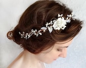 White flower hair circlet, bridal flower headpiece, flower hair wreath - GRACE - flower crown, white wedding hair accessories
