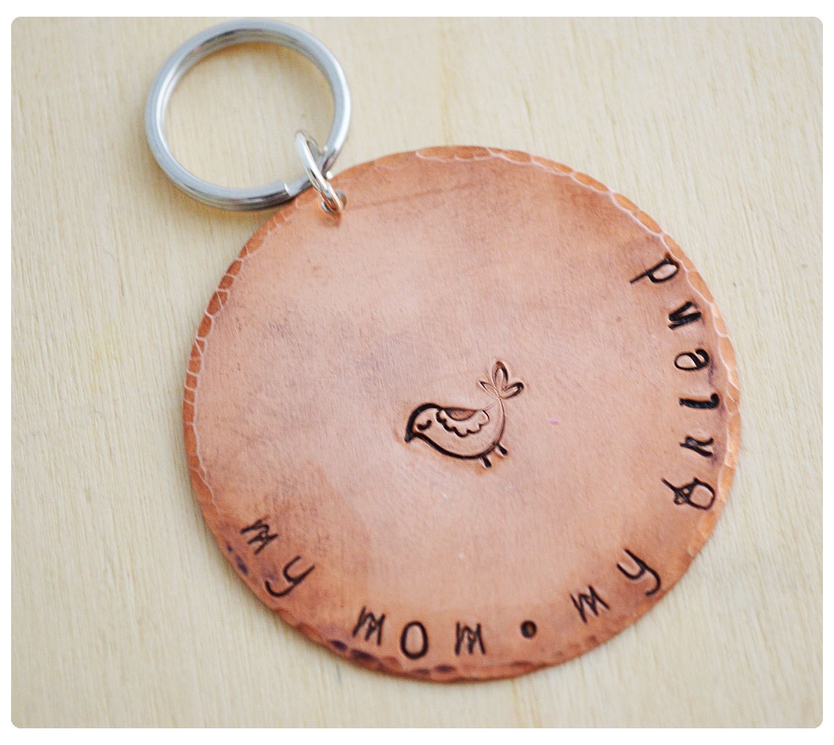 My Mom, My Friend Keyring - Grandma Keyring - Copper Personalized Hammer Finished - Customized Keychain - Momma Bird
