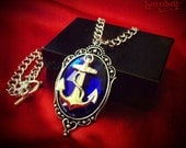 Blue Anchor Necklace // Nautical Anchor Jewelry // Silver Anchor Charm // Rockabilly Jewelry // Anchor Pendant