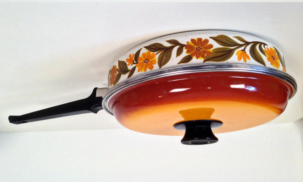 vintage JMP Capri porcelain steel cookware frying pan with lid - 10 inch