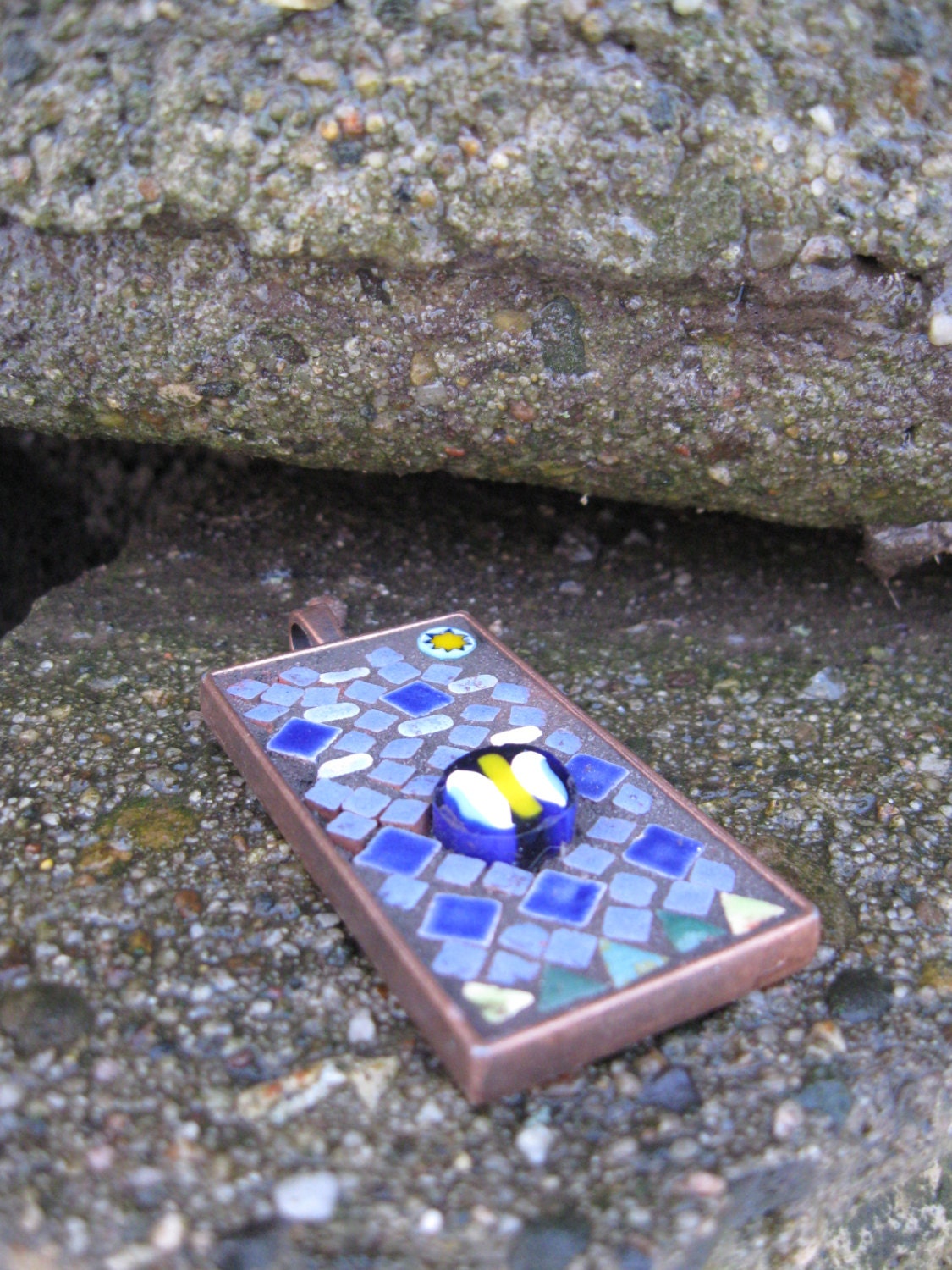Butterfly landscape micro mosaic necklace