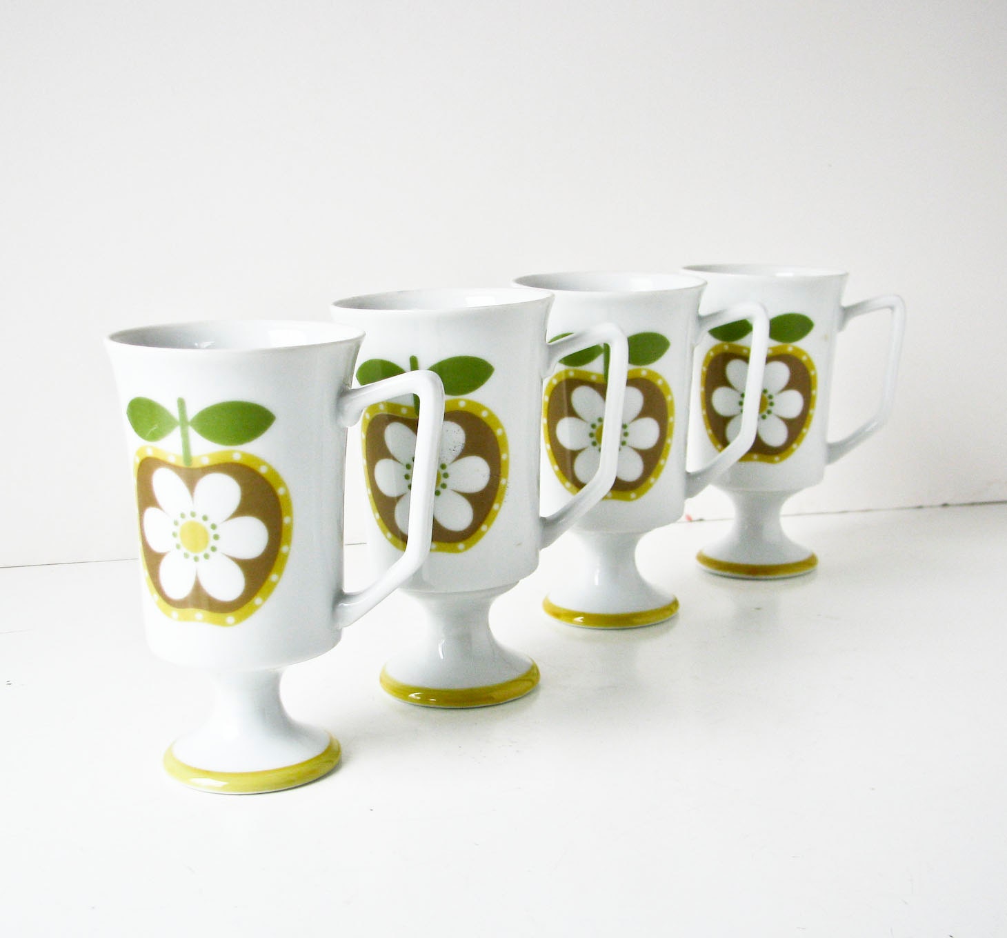 White Pedestal Cups - Daisy Apple -  JSC China - Country Fair Design