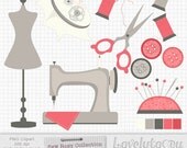 Sewing clip art set, mannequin, needle, thread, Sew Rosy digital PNG clip art set (SR01)