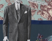 Collage Art Card Father's Day Vintage Style Handmade Whimsical Word Art Geekery Original Quirky 1930s Man -- He Thinks He's Cool