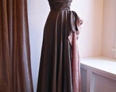 50s Evening Gown // Vintage Hollywood Glamour Dress Mocha Rose with Lace Flounce