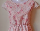 Vintage Floral Fabric Dress / Kitsch Pink Floral Tea Dress / Handmade Longer Length Dress / XS S
