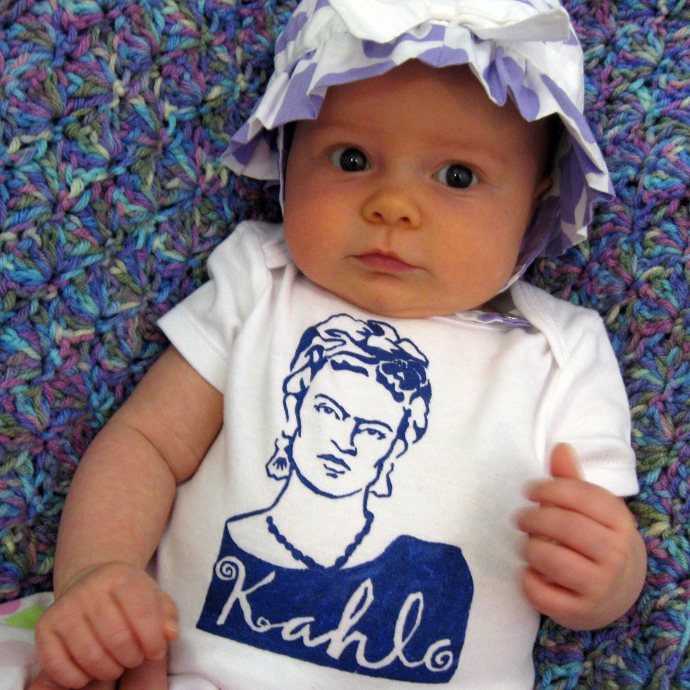 Hand Painted Frida Kahlo Baby Bodysuit or Kid's T-Shirt (pick your size) - artist - mexico - navy blue