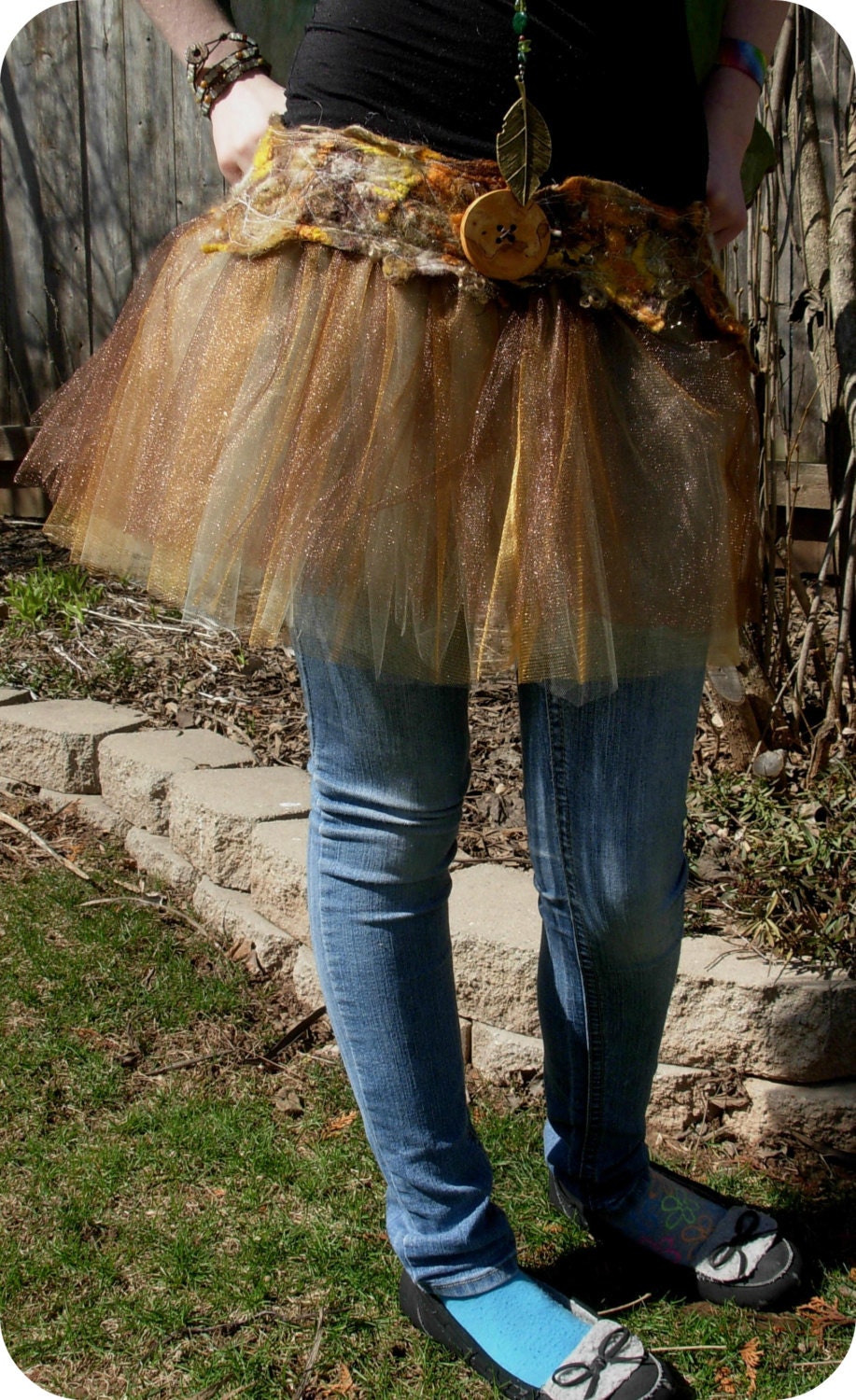 A Blaze Pixie Nuno Wet Felt Woodland Pixie Tree Button Hippie Tuttu Skirt XS/S
