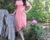 Vintage Indian Rayon Peach Dress with Floral Cutwork