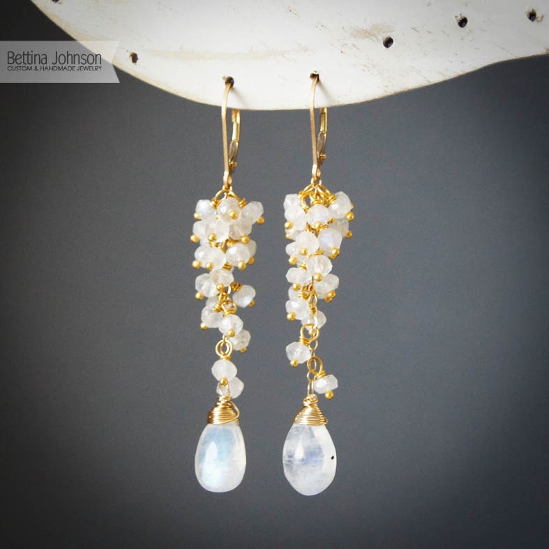 Moonstone Cascade Earring, Bridal earring, Wedding jewelry, bridesmaid gift, Cascade earring, romantic earring