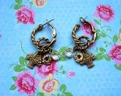 Vintage Earrings Easter Spring Basket Flower and Rhinestone Charms Rope