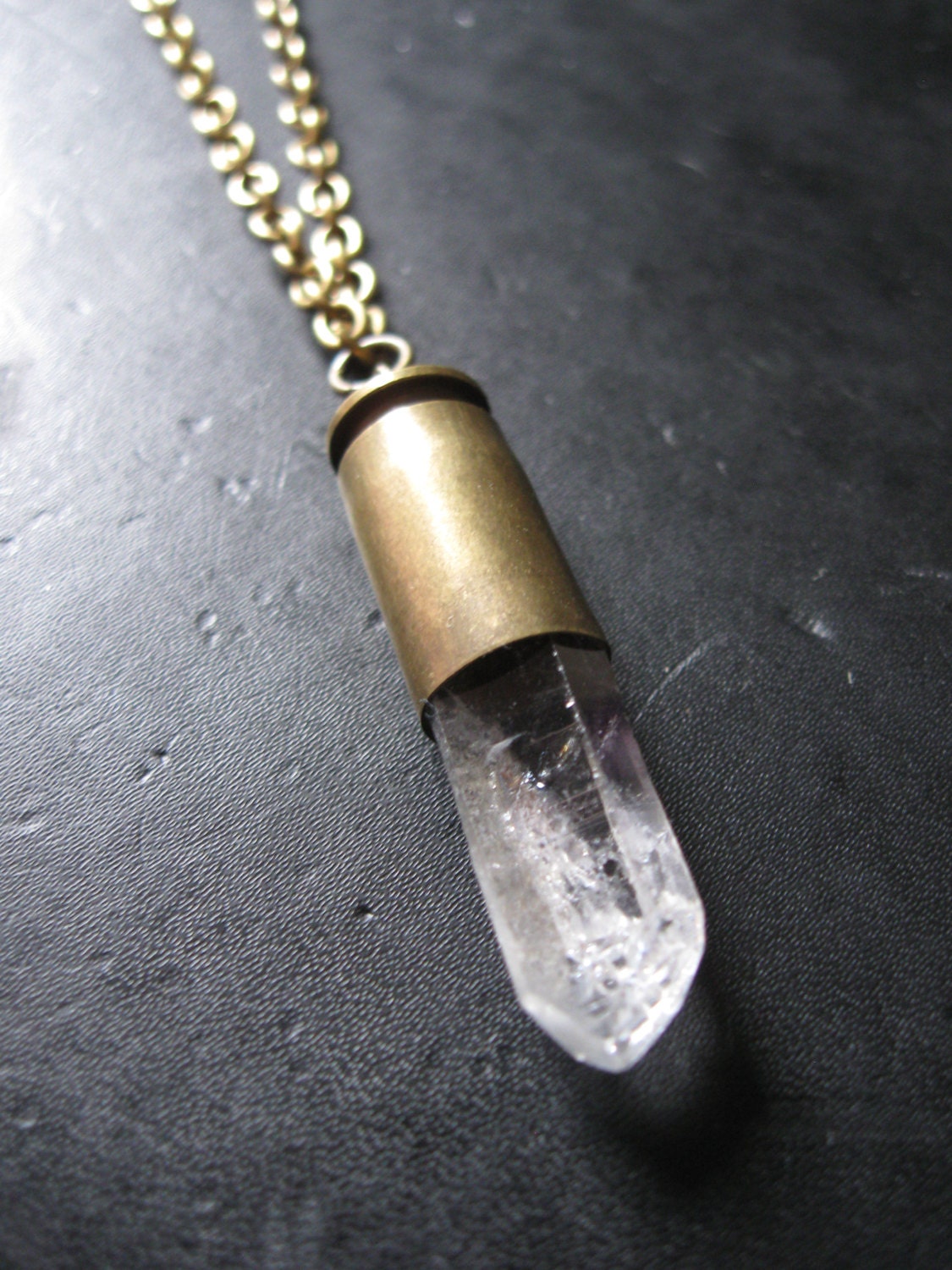 Big Shot - Crystal Bullet Necklace - Men's Unisex 40 Caliber Pendant Set with Natural Quartz