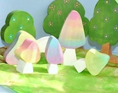 Waldorf Toy -  Wooden Tye - Dye Magic Mushrooms in Pastel Rainbow / Wooden Toys
