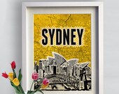 Sydney City Poster print Cityscape artwork  Mixed Media art on canvas Handmade Wall Decor typography print