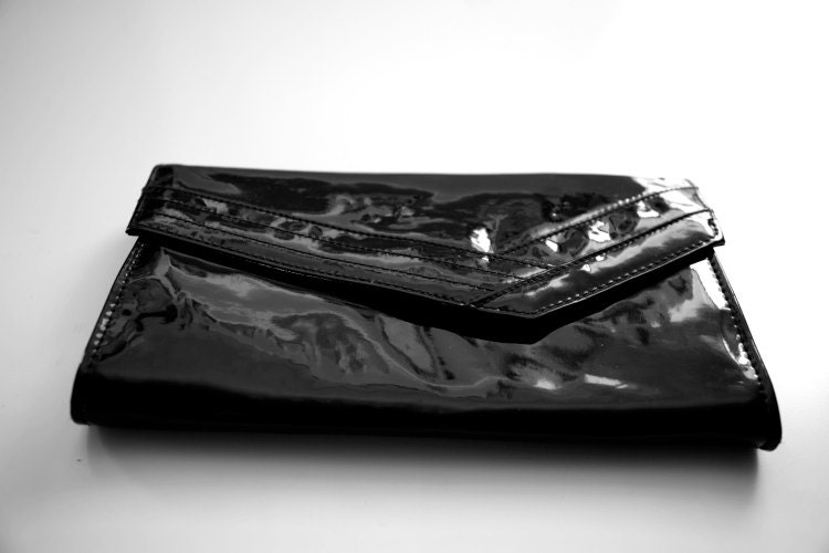 80s Black Patent Leather Party Clutch