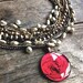 a rose is a rose: vibrant vintage floral image antiqued copper pendant, vintage pearls multi-strand statement necklace