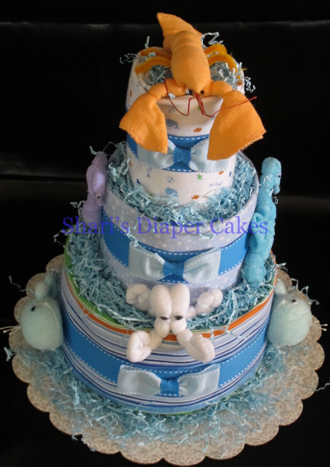 Under the Sea 3-Tier Boy's Diaper Cake - Ocean Theme - Baby Gift - Baby Shower Centerpiece