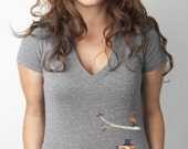 Fox, Dapper Fox T-Shirt, Womens Tee, Love, Athletic Grey, Deep V,  Sizes S M L XL XXL