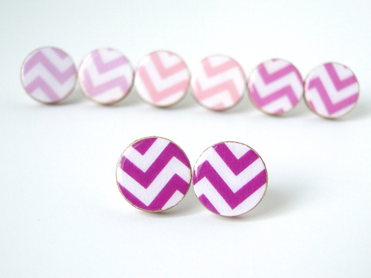 Chevron Earrings, Magenta, Geometric Jewelry, Wood Earrings, Made to Order, Gift Under 10, Purple Stud Earrings, Zig Zag, Modern Jewelry