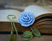 Crochet Flower Bookmark Handmade Blue Rose