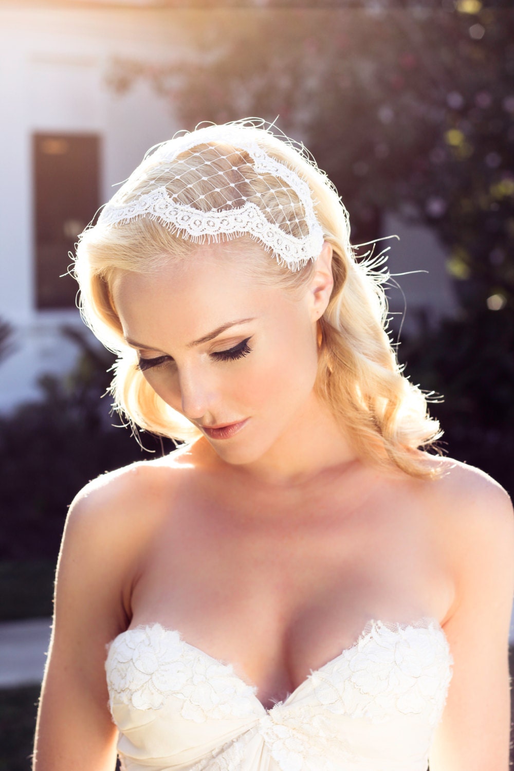 Alencon Eyelash Lace Net Juliet Cap, Ivory Delicate Lace Bridal Cap, Wedding Mini Cap Hat