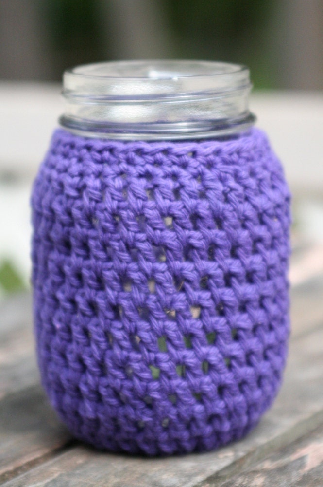 purple 16 ounce mason jar crochet cozy by yourmomdesigns (rts) perfect for wedding centerpieces and summer parties
