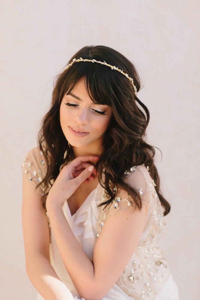 Marni Bridal Headband, Rhinestone, Pearls, Beads, Coral Boho Halo, Crown, Wedding Headpiece, Bridal Hair Piece, Ships in 1 Month